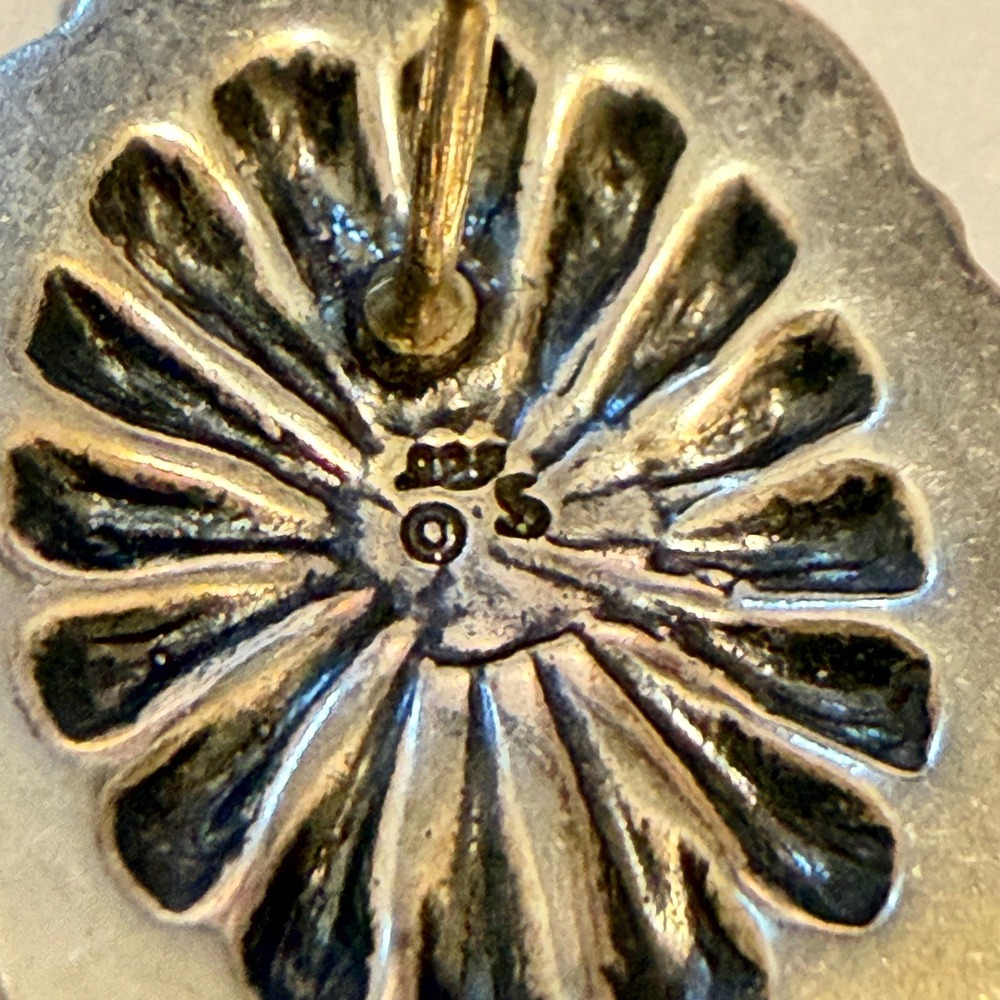 Vintage Sterling Silver Concho Earrings Southwestern Sunburst 925 Signed "S" - Picture 5 of 7